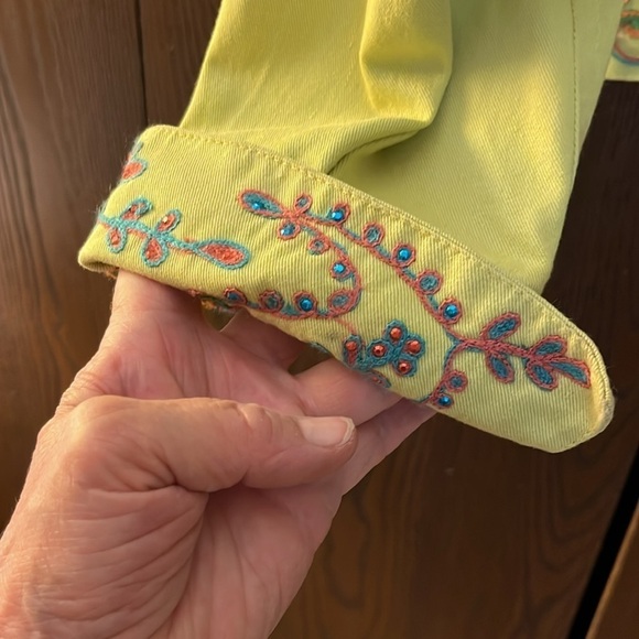 Coldwater Creek lime colored long sleeved jacket with beaded designs. Size PS. - Picture 6 of 11